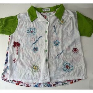 Key Lime Pie Beach Wearable Art Embroidered Crinkle Button Up Vacation Shirt